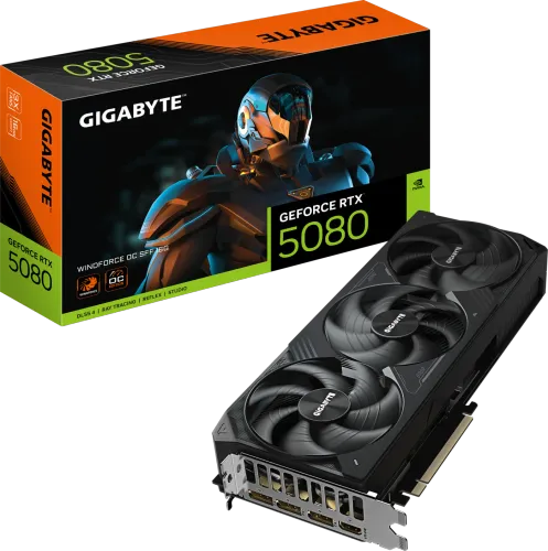 Видеокарта Gigabyte GeForce RTX 5080 WINDFORCE OC SFF 16 ГБ, чёрная